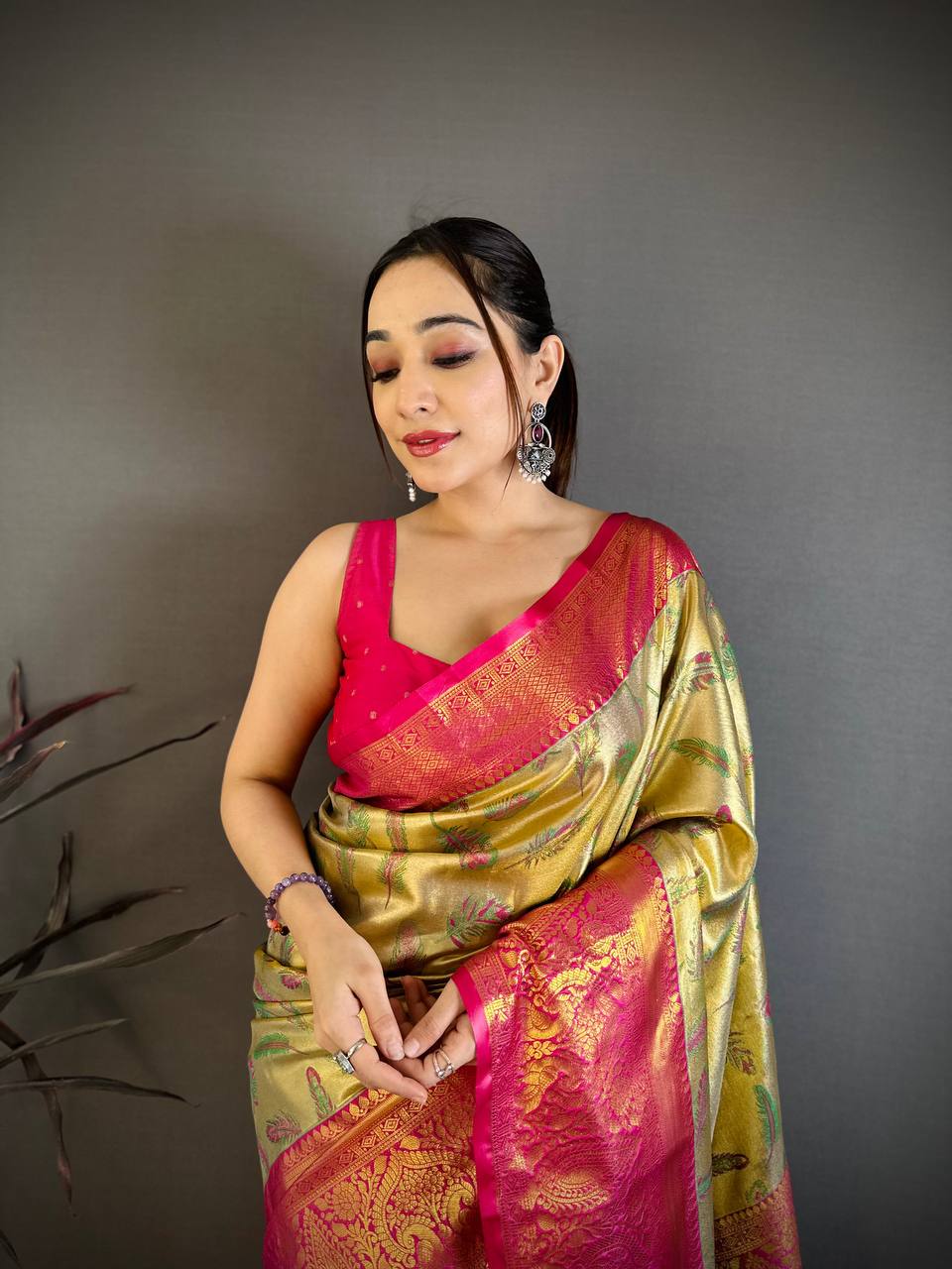 Kanjivaram Semi Silk Saree with Contrast Zari Border