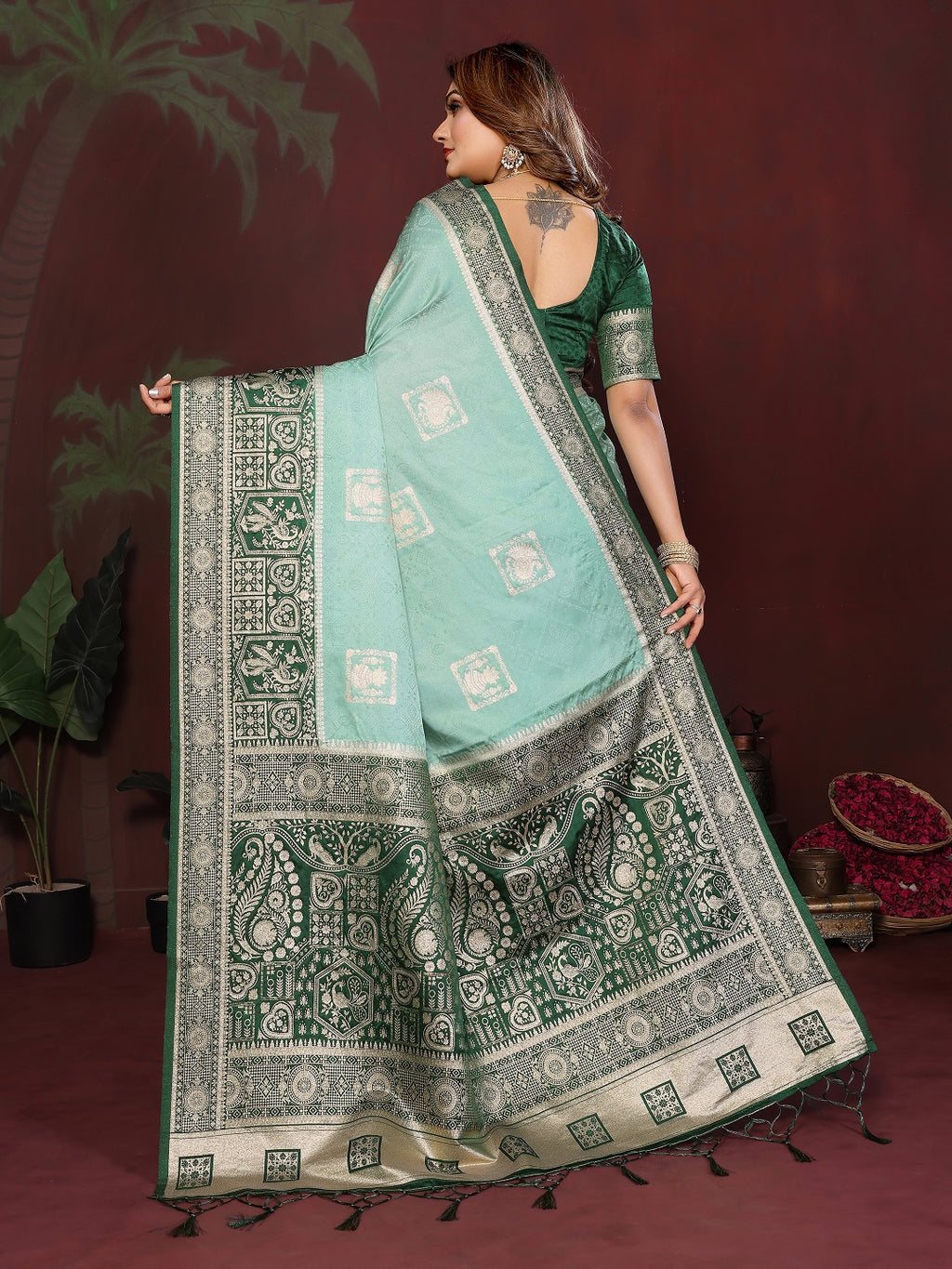 Rich Pallu and Contrast Border Satin Silk Saree