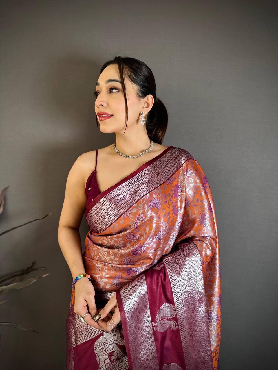 Pure Kanjivaram Silk Saree with Silver Zari Pallu
