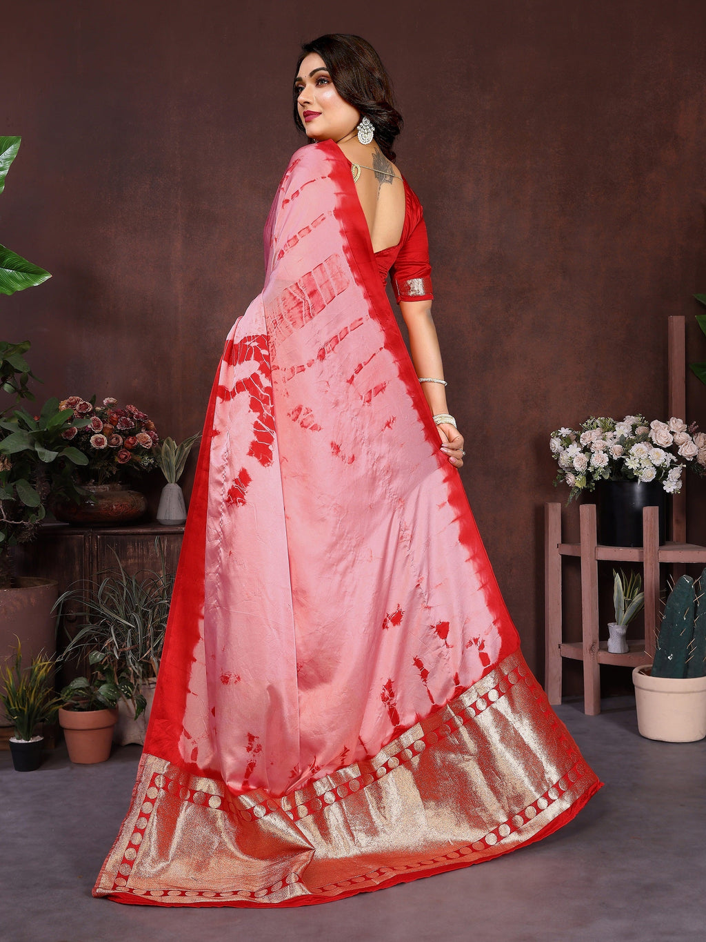 Lagdi Patta Pallu Soft Satin Silk Sibori Saree