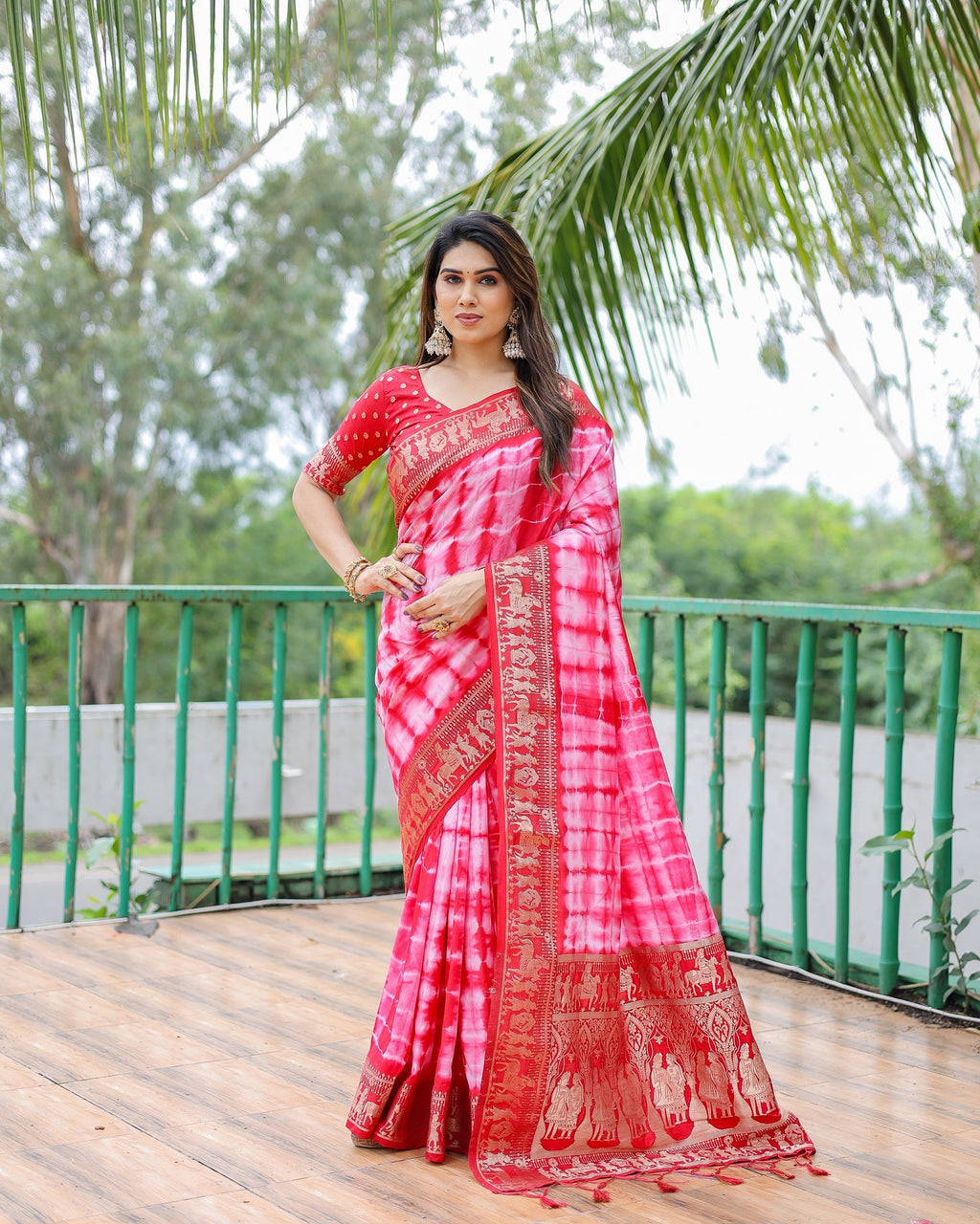 Soft Dola Silk Sibori Bandhej Saree with Zari Border