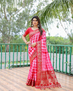 Soft Dola Silk Sibori Bandhej Saree with Zari Border