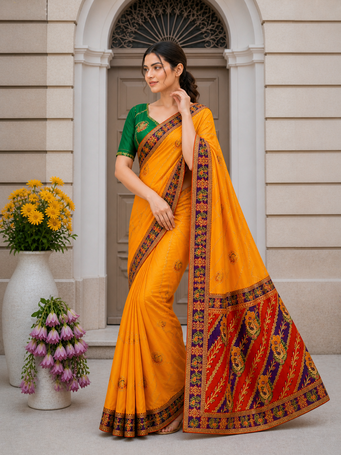 Dola Silk Saree with Diamond Work and Jacquard Border