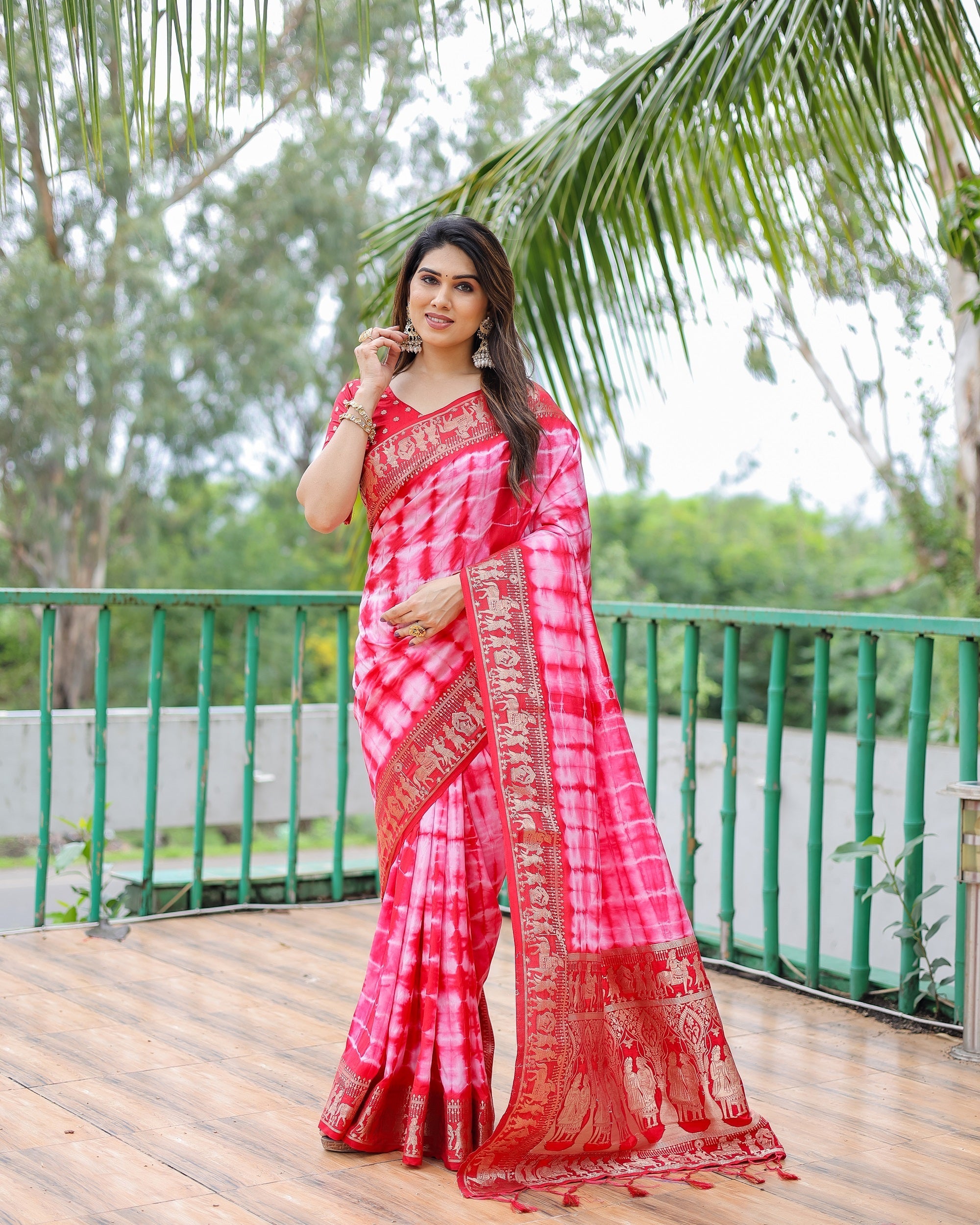 Soft Dola Silk Sibori Bandhej Saree with Zari Border