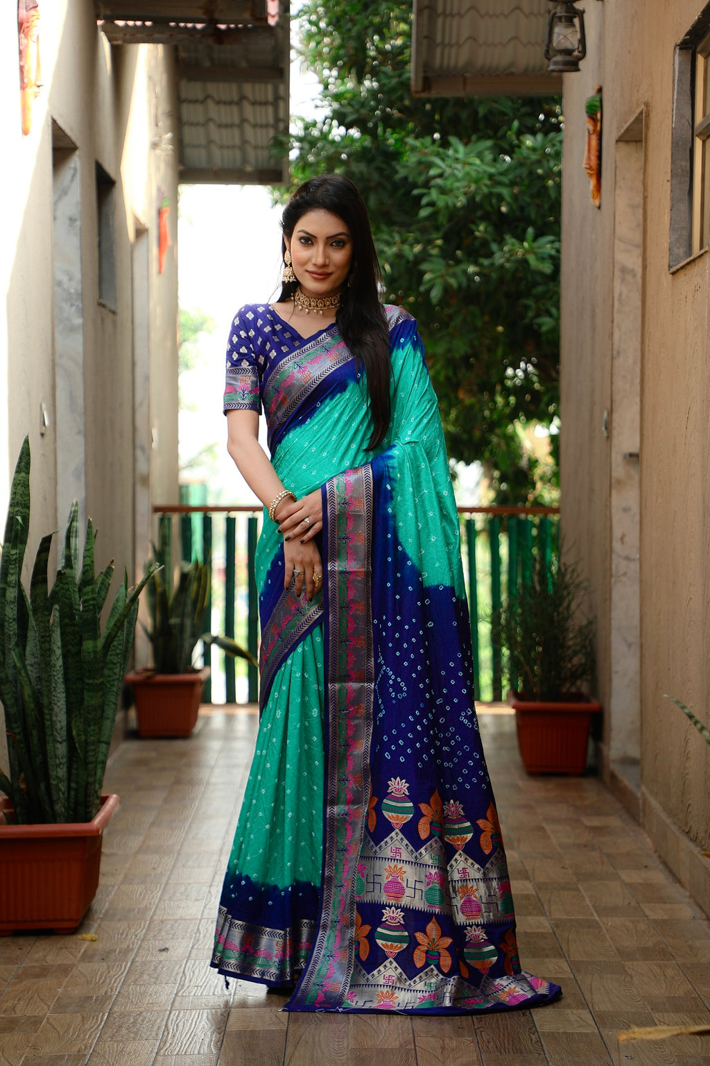 Pure Bandhej Silk Paithani Saree with Minakari Border