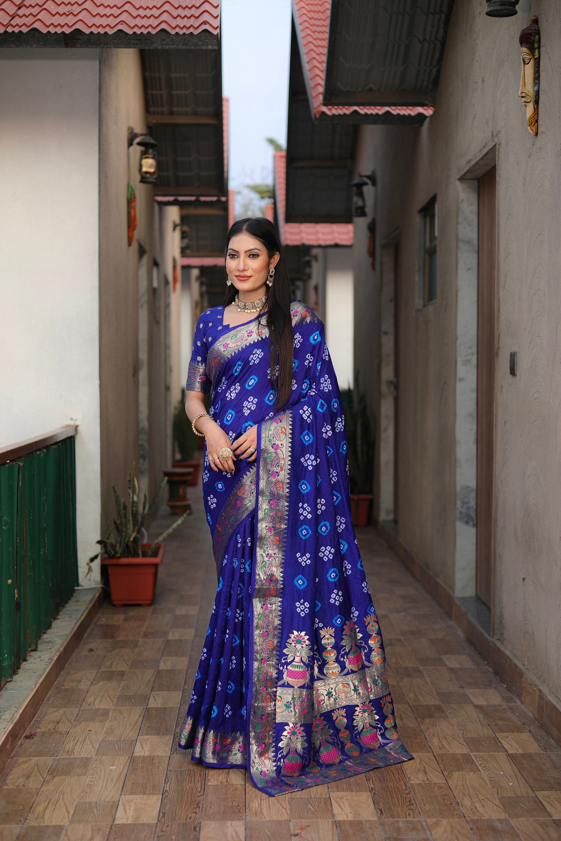 Pure Bandhej Silk Saree with Matka Border Secondary image