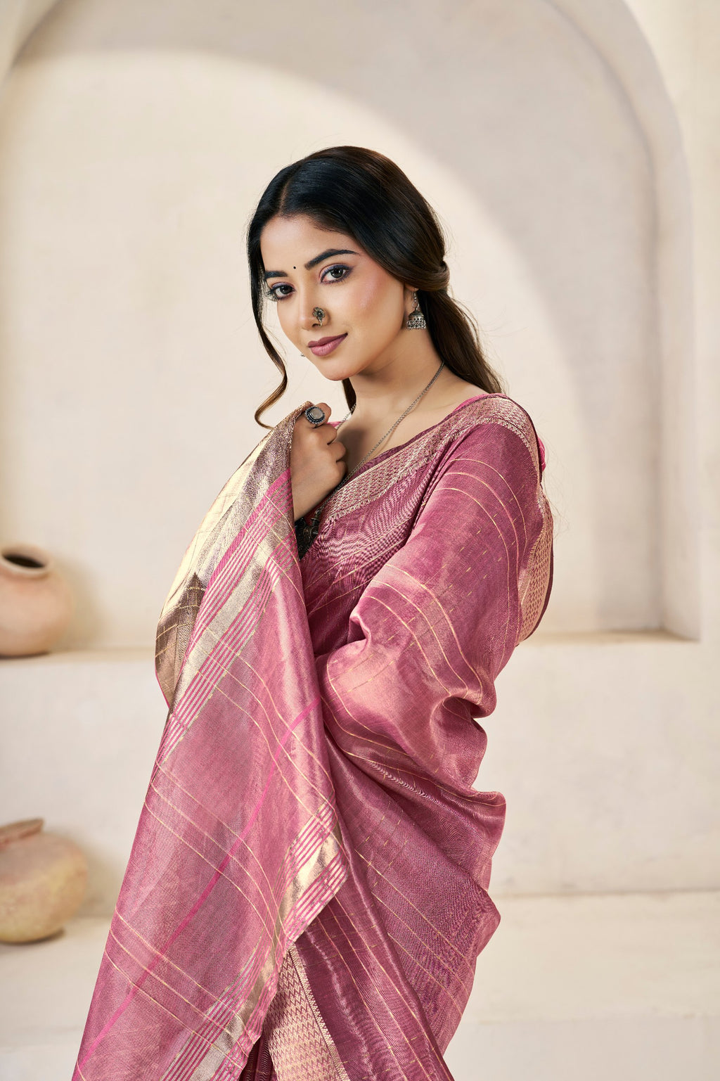 Designer Gold Zari With Soft Linen Cotton Silk Saree