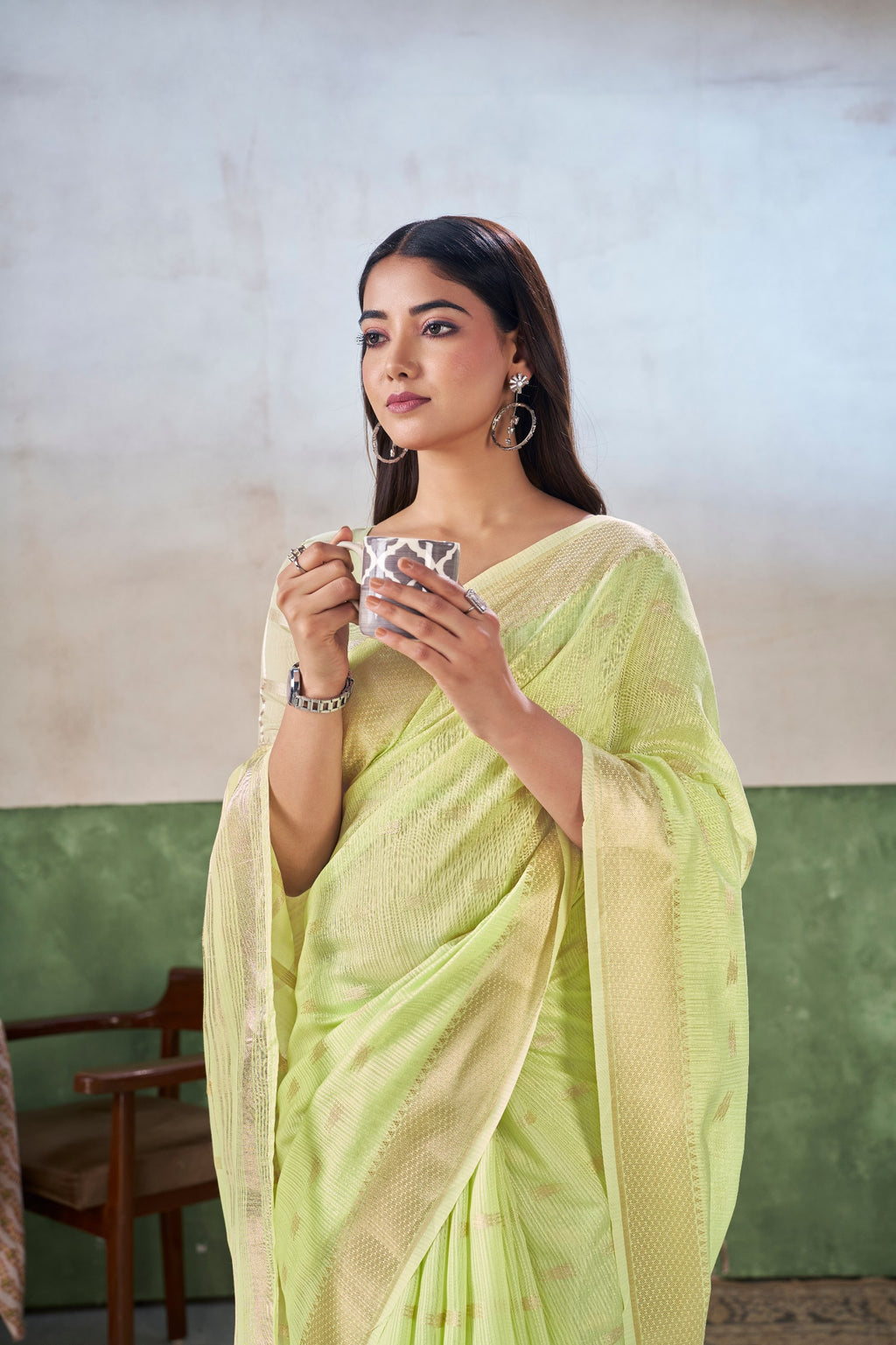 Party Wear Gold Zari Soft Linen Cotton Silk Saree