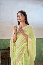 Party Wear Gold Zari Soft Linen Cotton Silk Saree