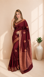 Adorable Wine Soft Silk Saree With Evocative Blouse Piece
