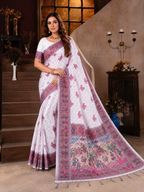 Scrupulous Off White Pashmina Saree With Evocative Blouse Piece