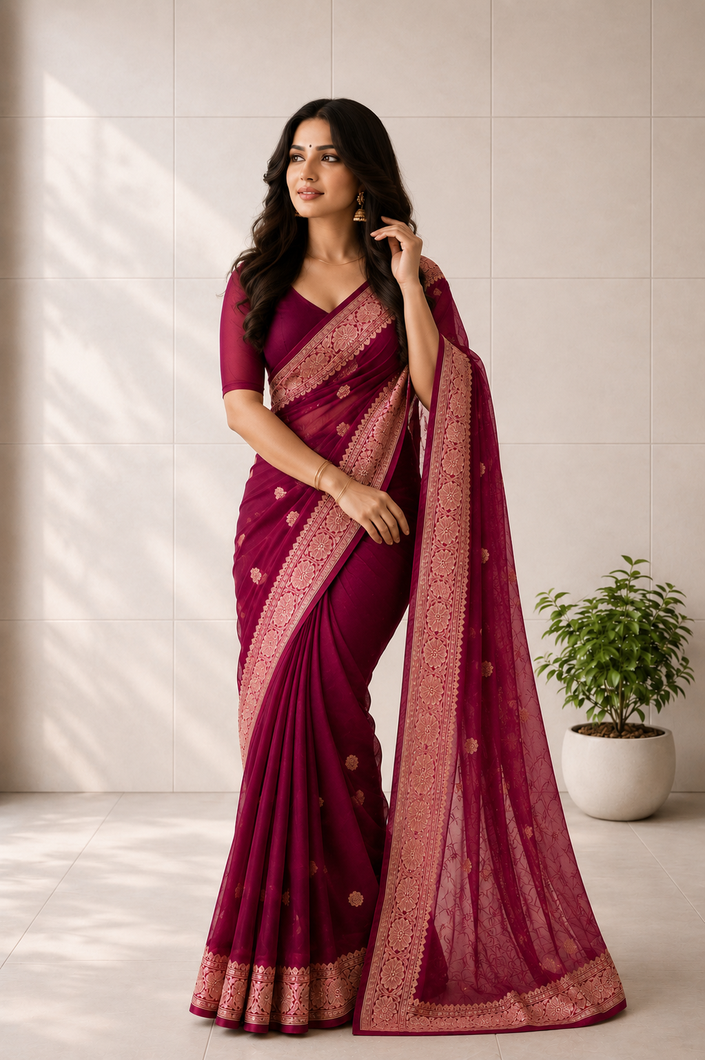 Mellifluous Wine Soft Silk Saree With Tempting Blouse Piece