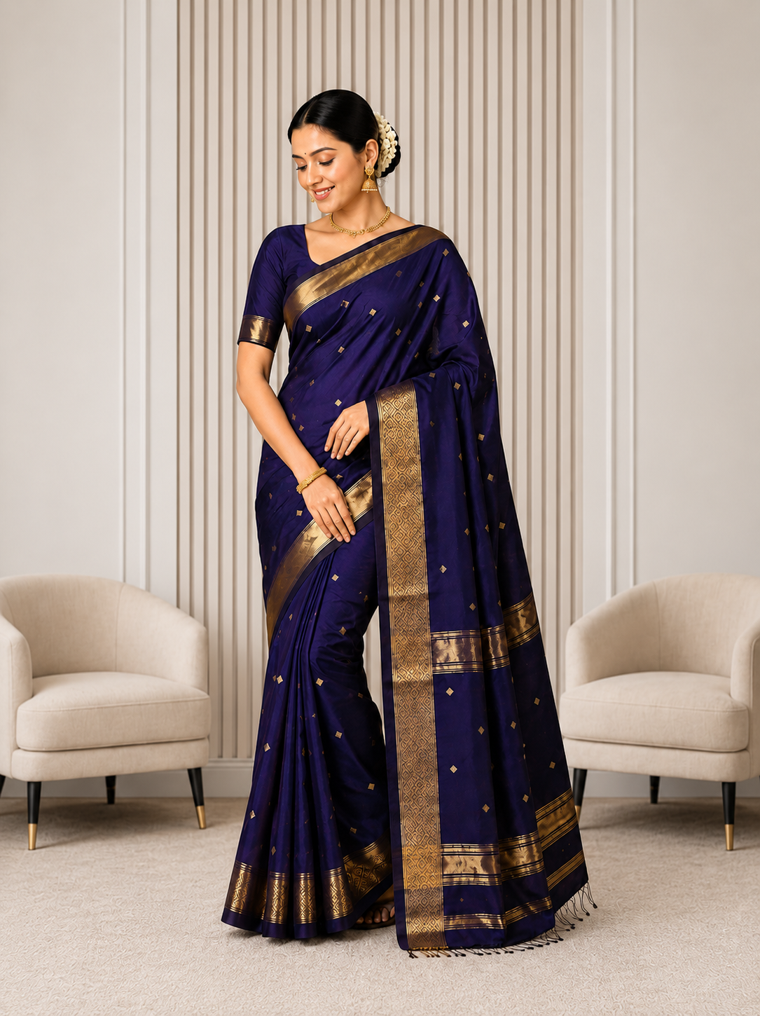 Bollywood Style Purple Cotton Silk Saree With Majestic Blouse Piece Secondary image