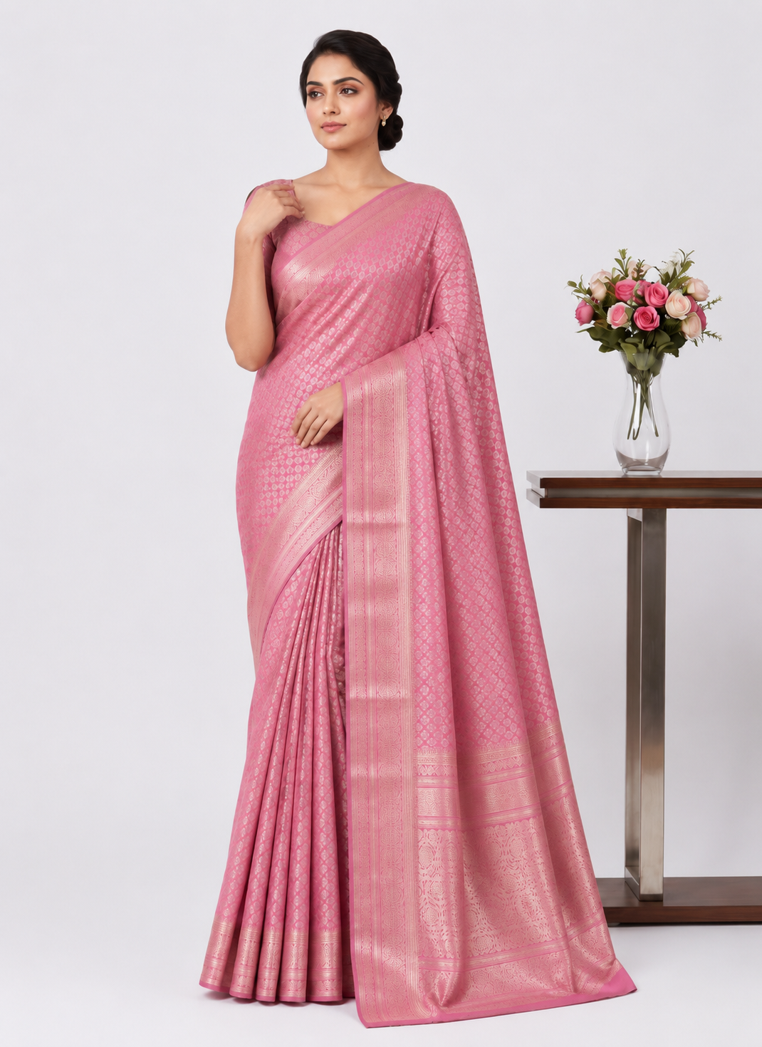 Stylish Pink Soft Silk Saree With Unique Blouse Piece Secondary image