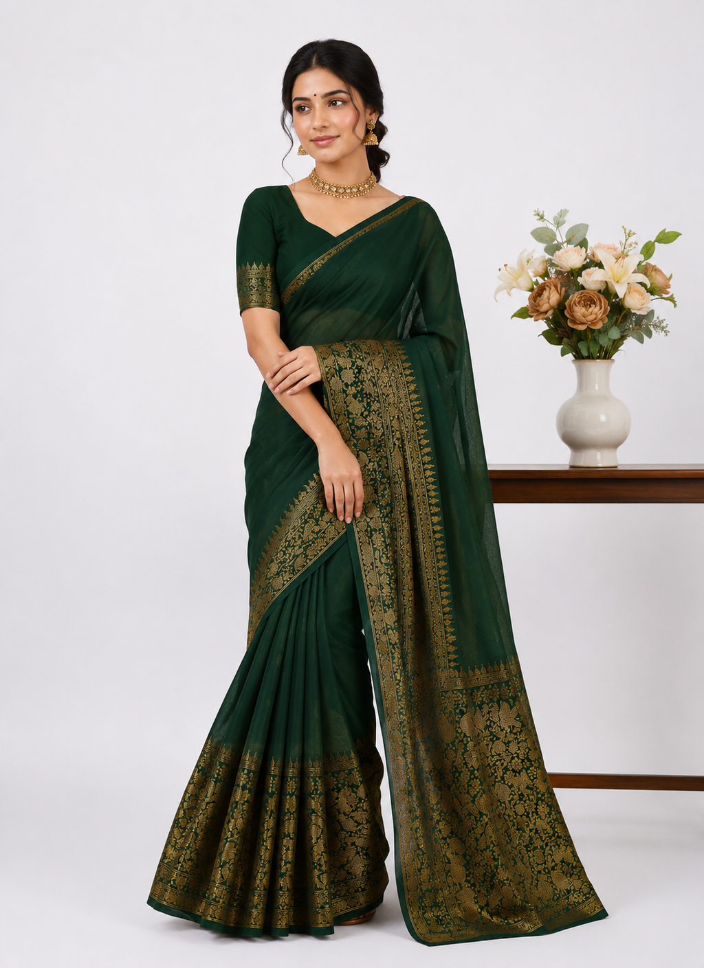 Arresting Green Soft Silk Saree With Groovy Blouse Piece