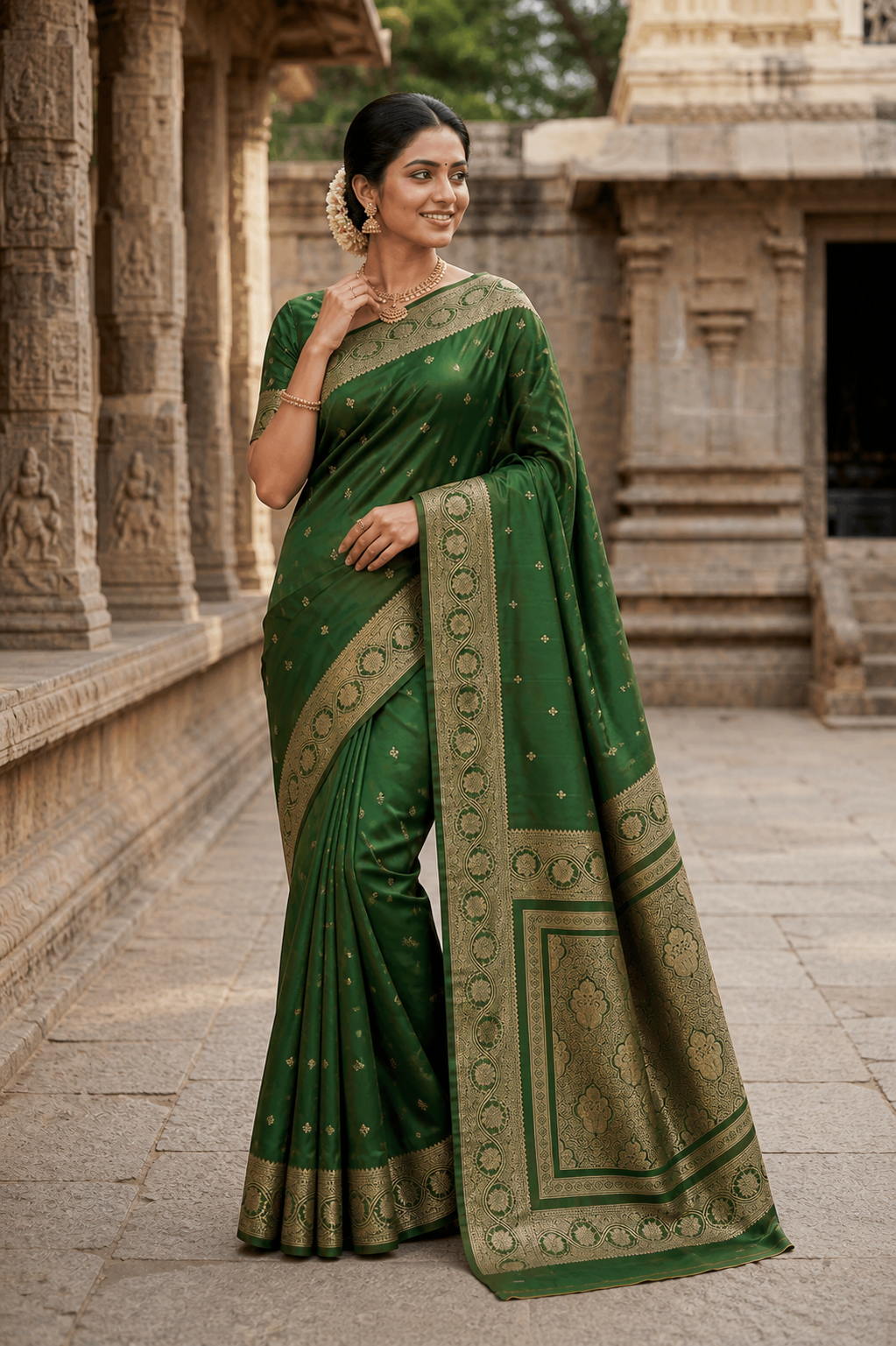 Green color Banarasi Zari Soft Silk Saree