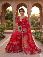 Beautifully Embroidered Fendy Satin Saree