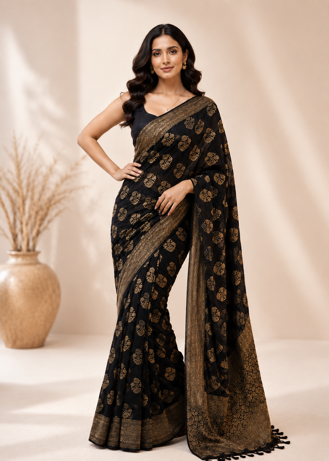 Confounding Black Soft Silk Saree With Snappy Blouse Piece