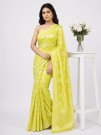 Fantabulous Yellow Soft Silk Saree With Tempting Blouse Piece