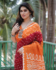 Adorable Bandhej Silk Saree Orange With Red Color Saree