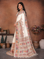 Beige Pashmina Saree With Embrocation Blouse Piece