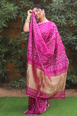 Glorious Bandhej Pink Color Silk Saree