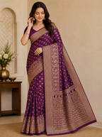 Divine Purple Soft Banarasi Silk Saree With Bewitching Blouse Piece