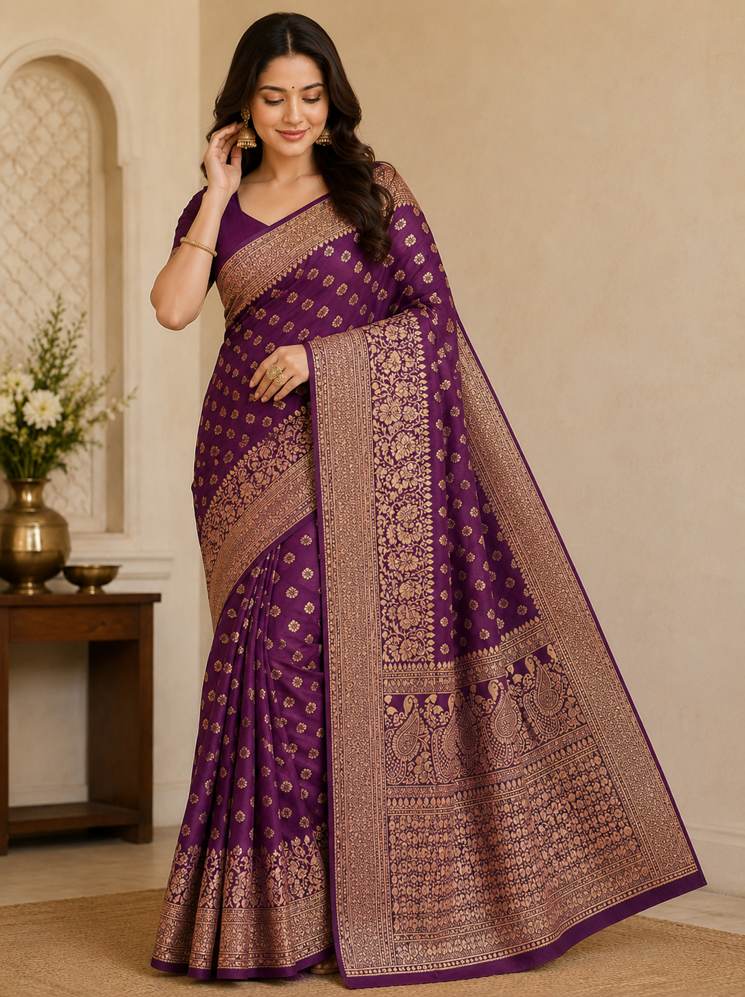 Divine Purple Soft Banarasi Silk Saree With Bewitching Blouse Piece
