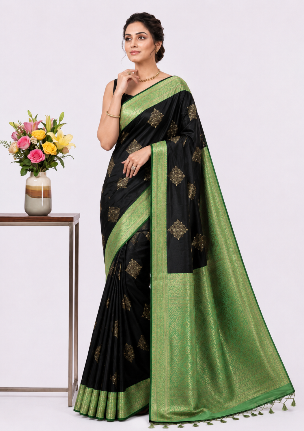 Capricious Black Soft Silk Saree With Attractive Blouse Piece