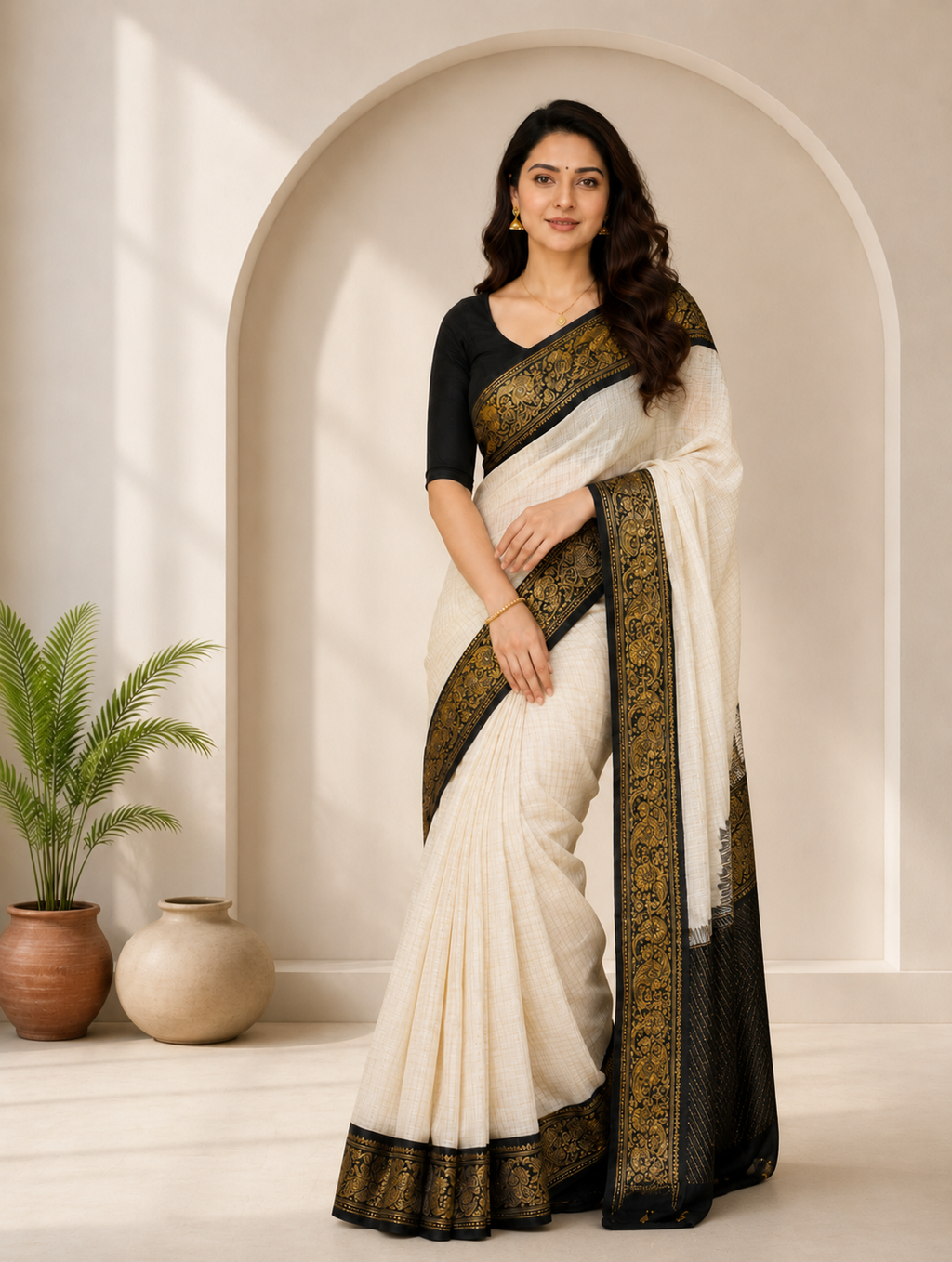 Moiety Off White Soft Banarasi Silk Saree With Panoply Blouse Piece
