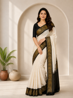 Moiety Off White Soft Banarasi Silk Saree With Panoply Blouse Piece