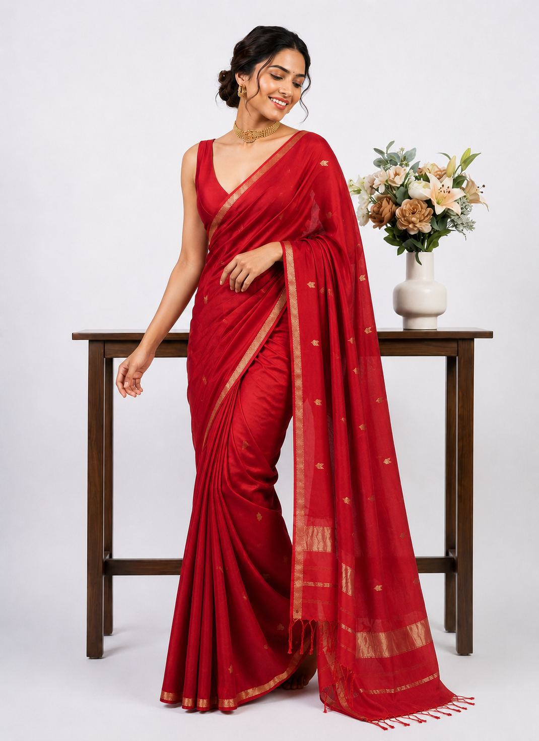 Imaginative Red Cotton Silk Saree With Aplomb Blouse Piece
