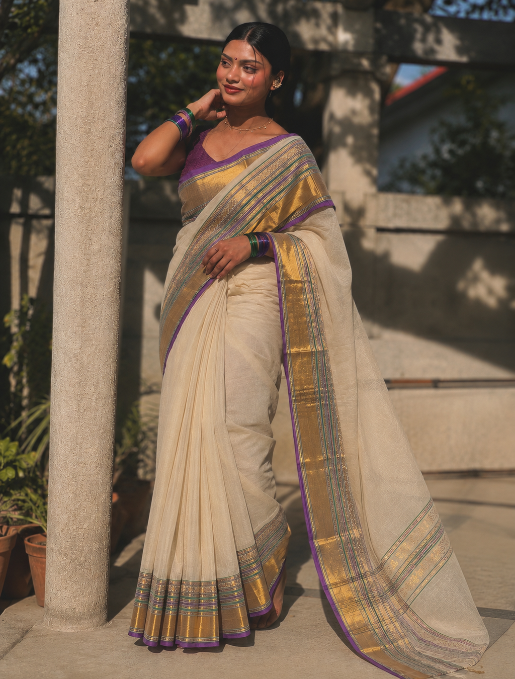 Royal Kanchi Cotton White Saree