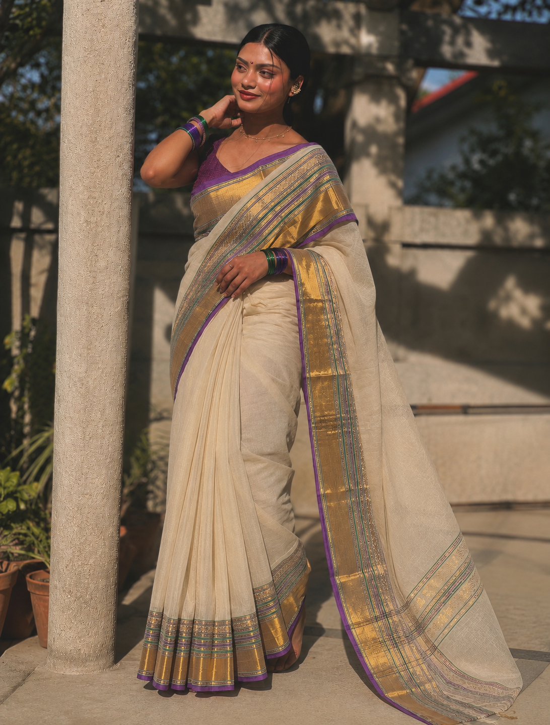 Royal Kanchi Cotton White Saree