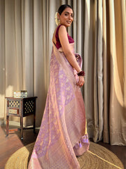 Trendy Jaquard Light Purple Color Silk Saree