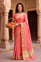 Gold Zari Linen Cotton Silk Saree
