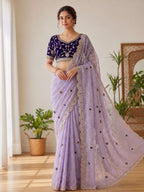 Embroidered Satin Saree with Heavy Sequin Blouse
