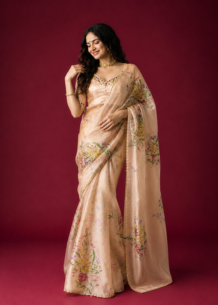 Soft Tabby Silk Saree with Sequins & Katdana Handwork