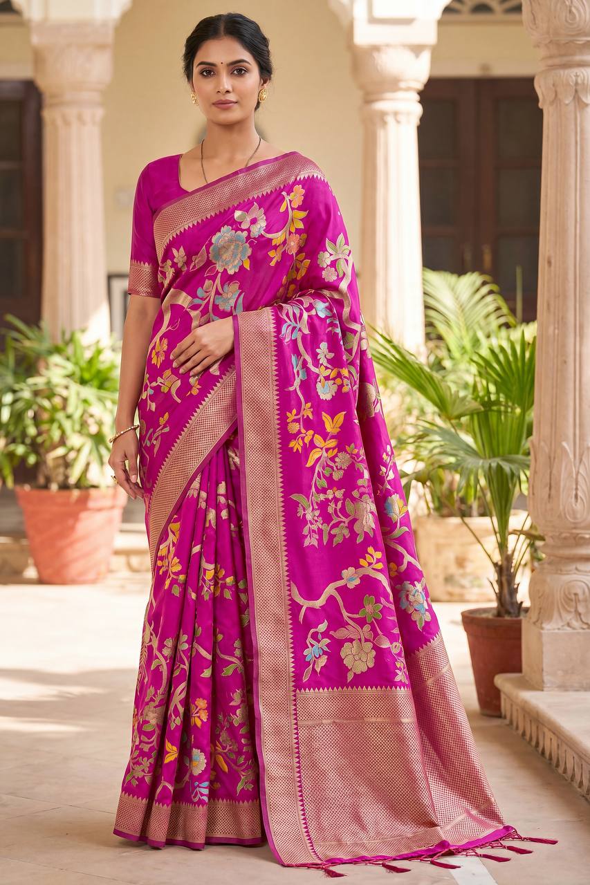 Hand Dyed Khadi Crepe Silk Saree with Bird Motifs Secondary image