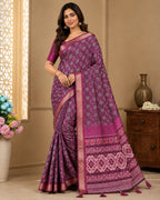 Premium Ajrakh Print Silk Blend Saree
