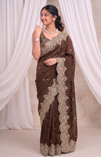 Premium Fandy Chiffon Saree with Sequins Zari Work
