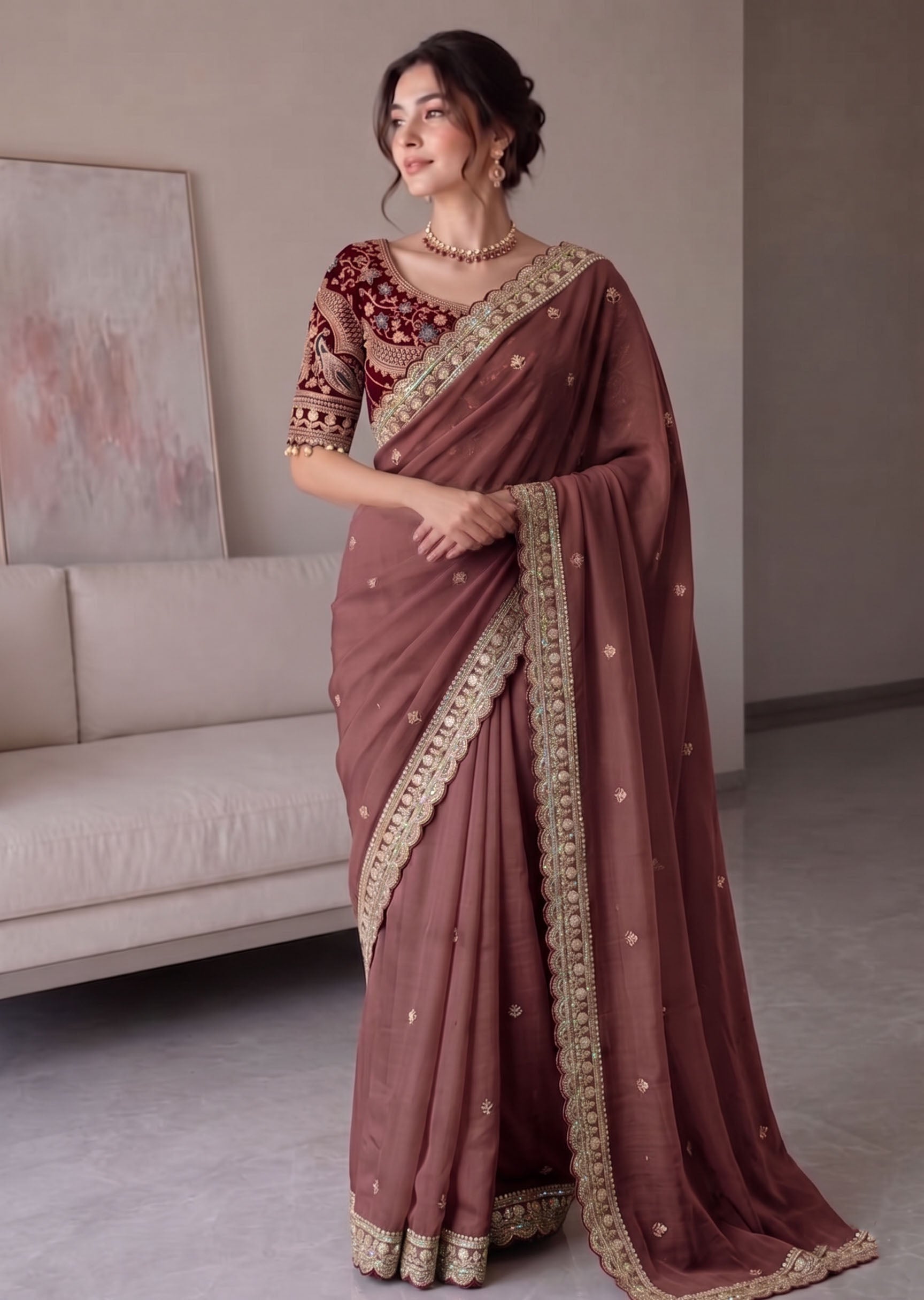 Rangoli Silk Embroidered Saree with Designer Stitched Blouse Secondary image