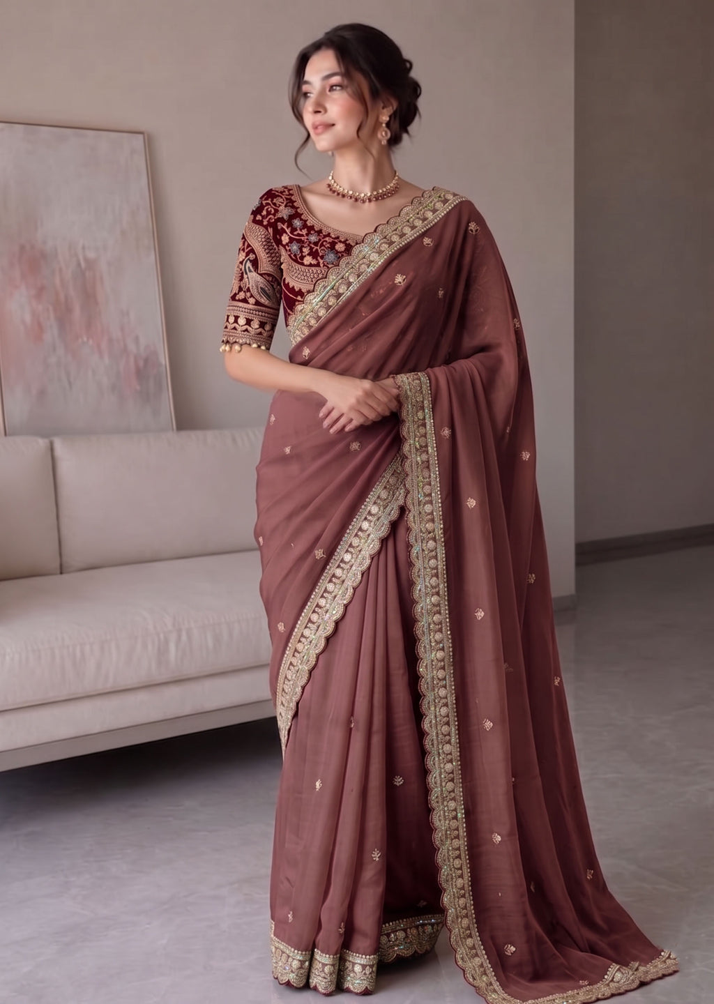 Rangoli Silk Embroidered Saree with Designer Stitched Blouse