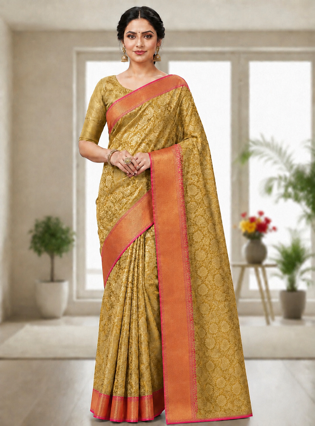 Golden Flower Zari Weaving Designer Saree Secondary image
