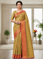 Golden Flower Zari Weaving Designer Saree