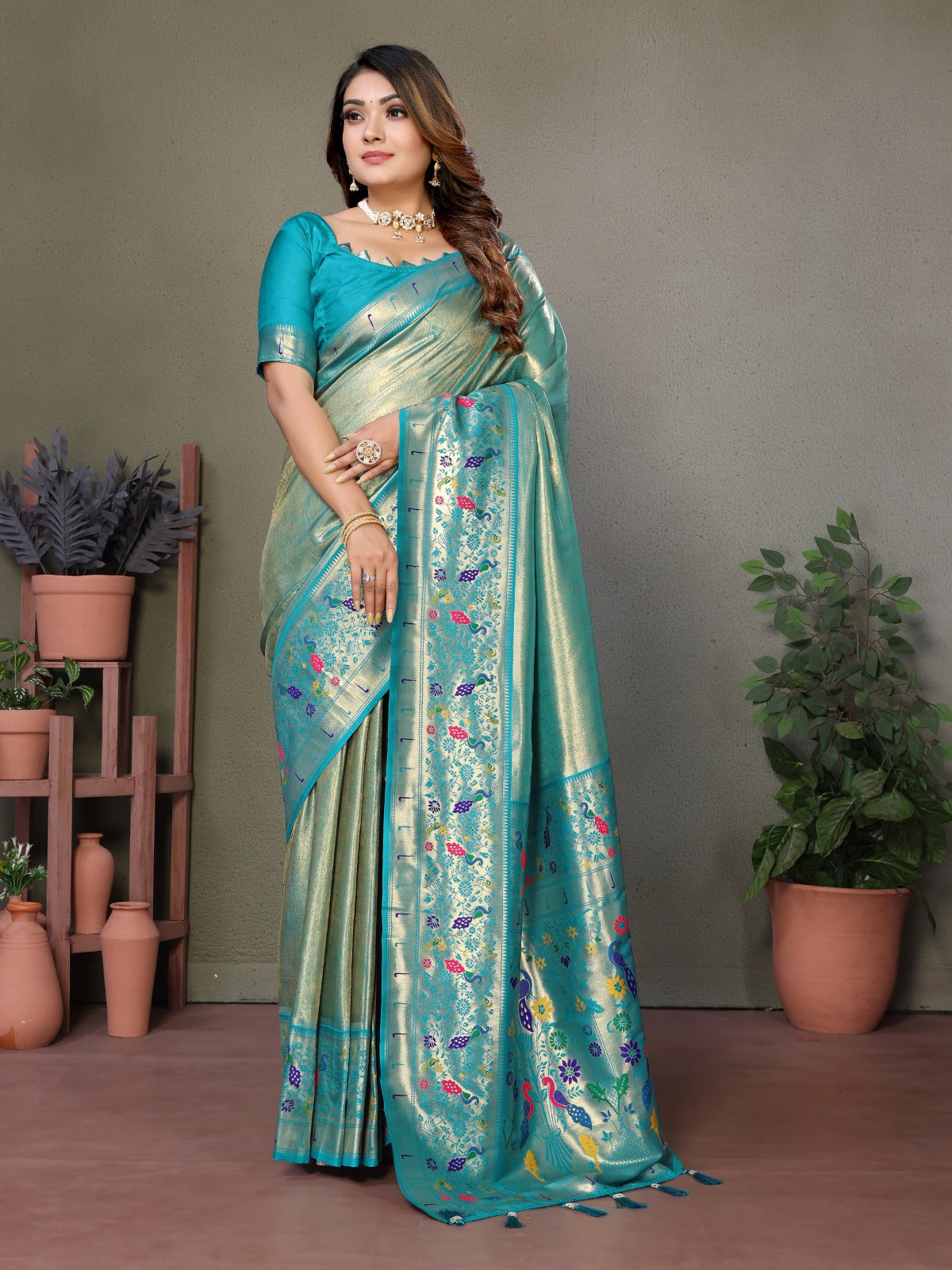 Banarasi Tissue Silk Saree with Paithani Border