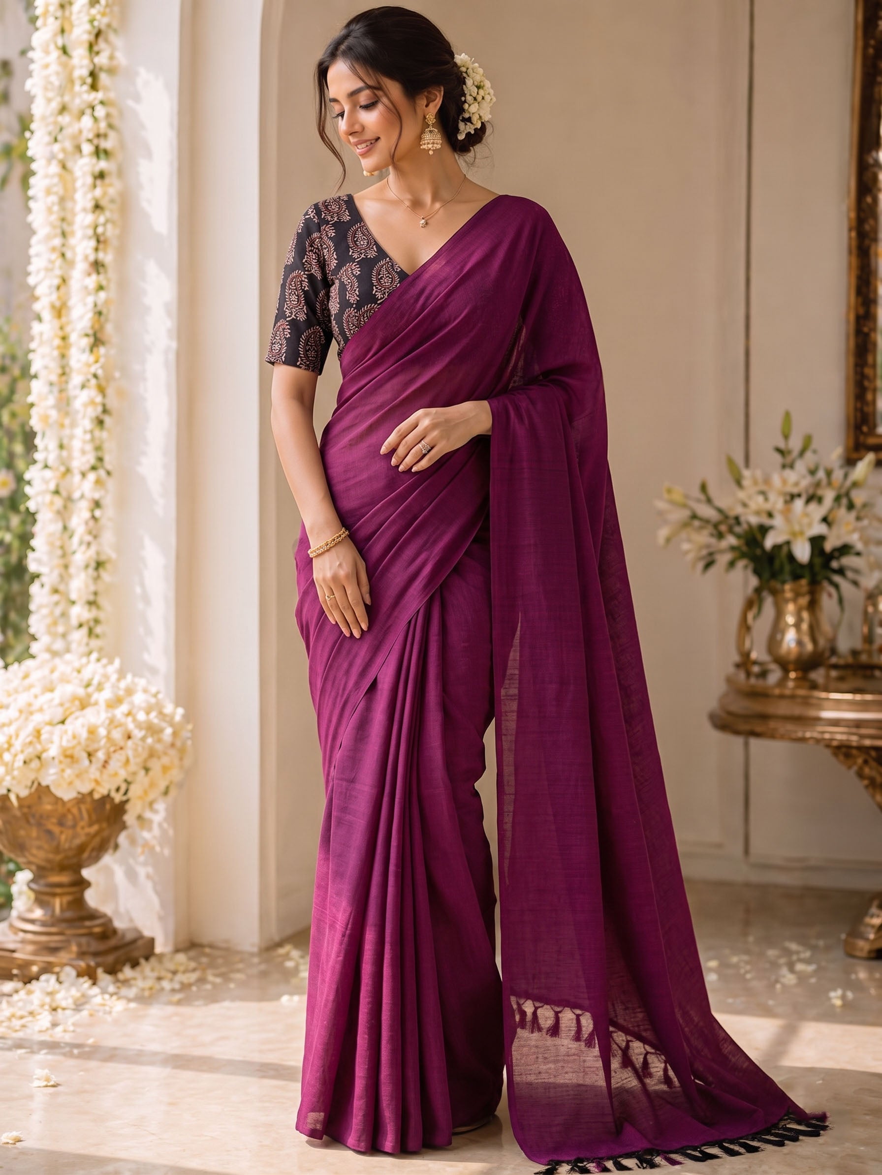 Handloom Khadi Cotton Saree with Magic Blouse Secondary image