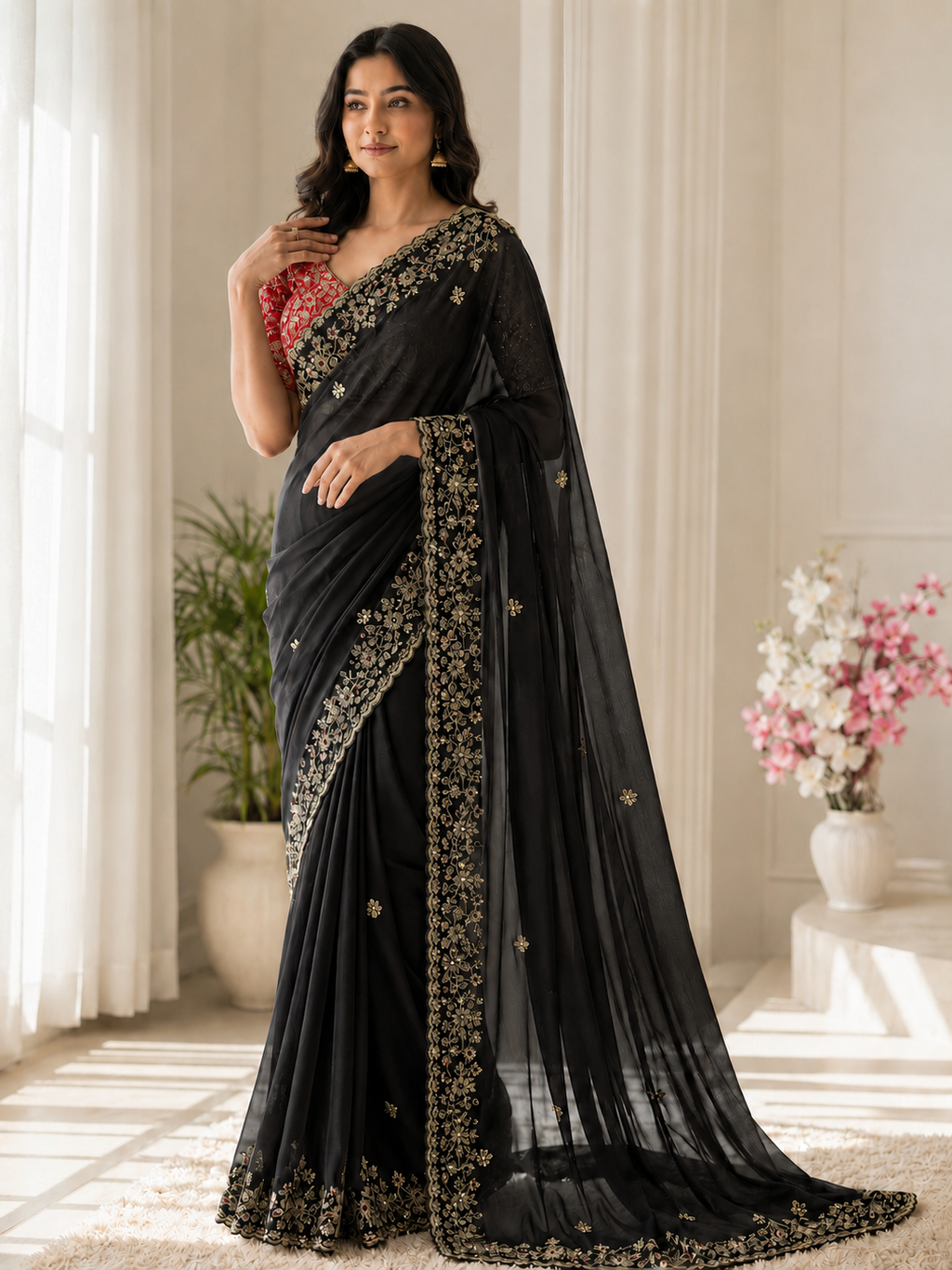 Moonlight Fandy Satin Saree with Designer Blouse