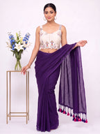 Khadi Cotton Saree with Designer Embroidered Sleeveless Blouse