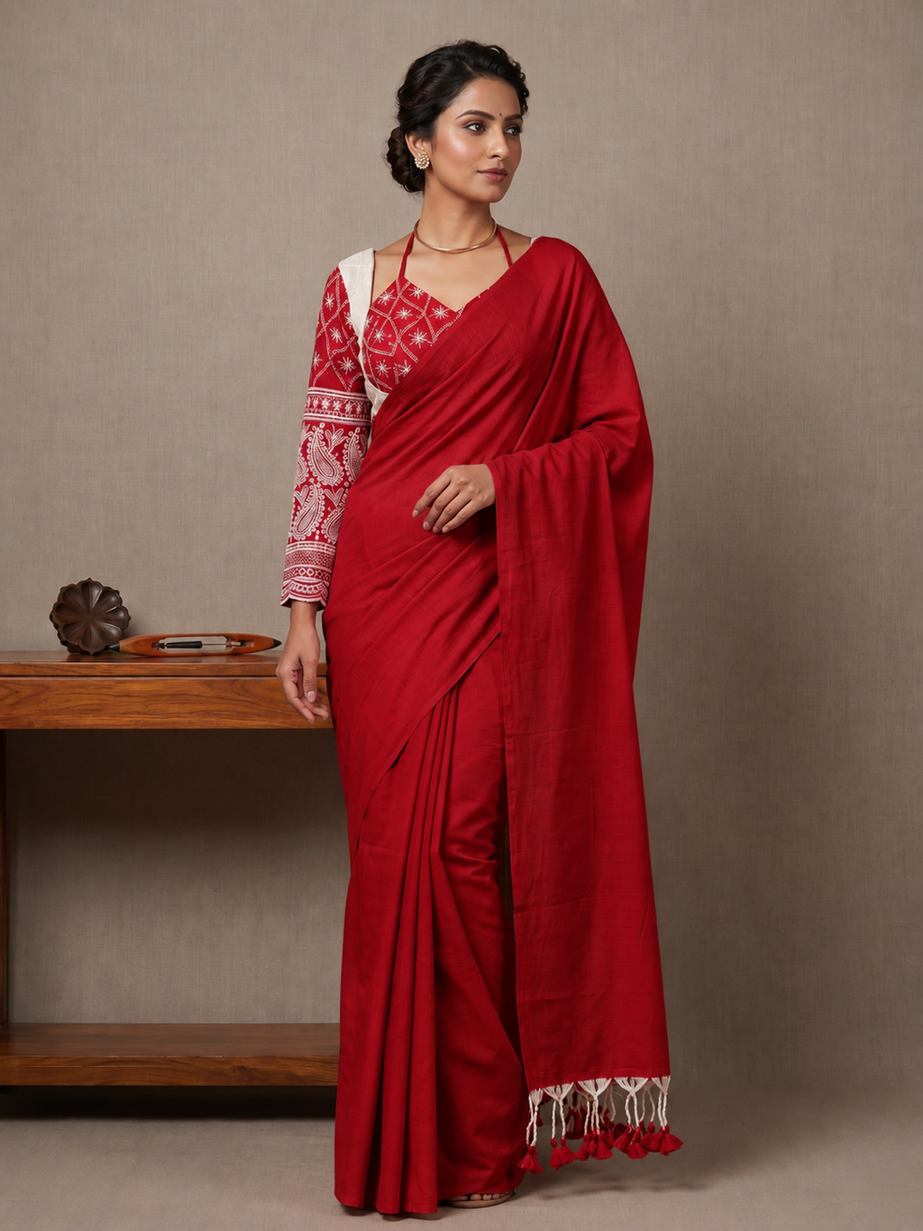 Classic Khadi Cotton Saree with Chikankari Blouse